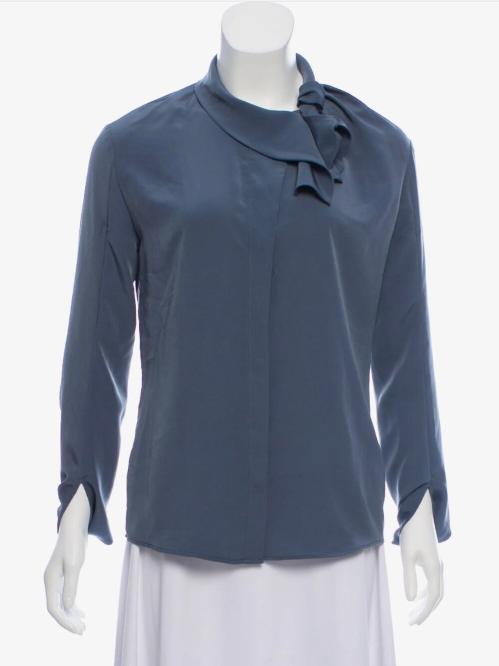 Cacharel Blue High-Neck Ruffle Blouse